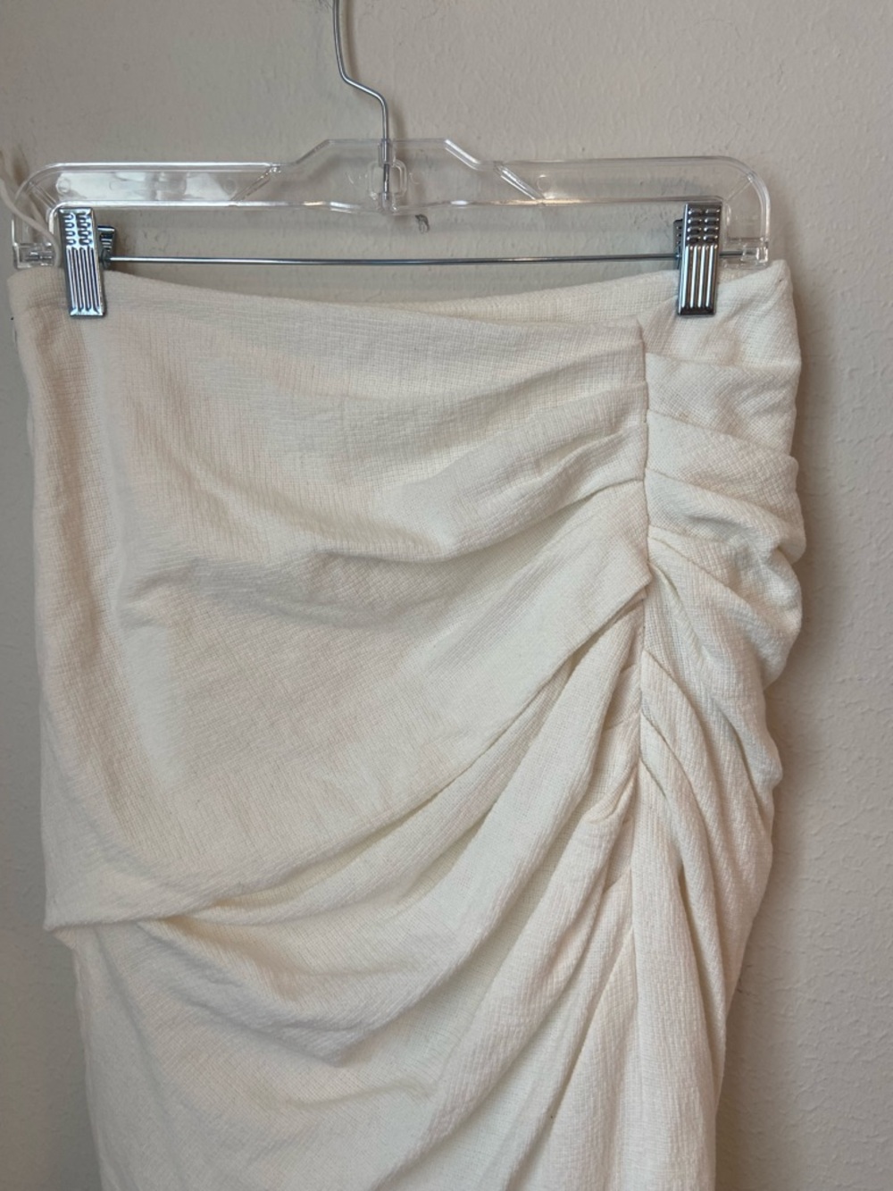 Jonathan Simkhai Hayden Ivory Ruched Midi Skirt Side Slit Size 6 - Picture 4 of 10
